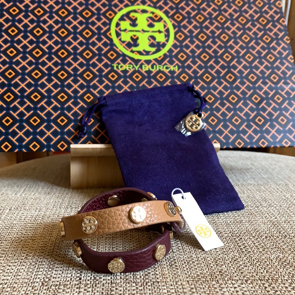Tory Burch Double-Wrap Logo Stud Bracelet
